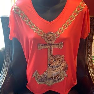 Size xl orange cheetah rhinestone top like new